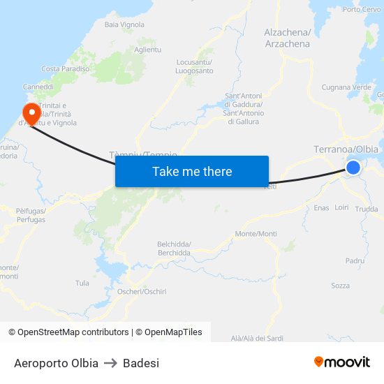 Aeroporto Olbia to Badesi map