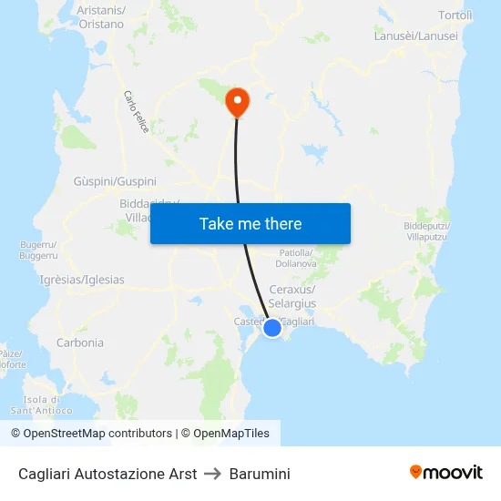 Cagliari Autostazione Arst to Barumini map