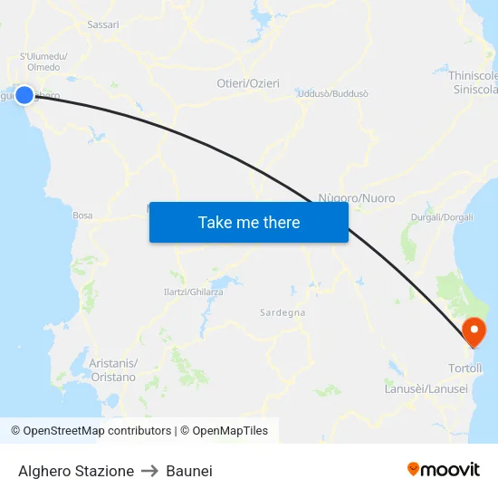 Alghero Stazione to Baunei map