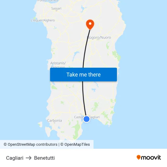 Cagliari to Benetutti map