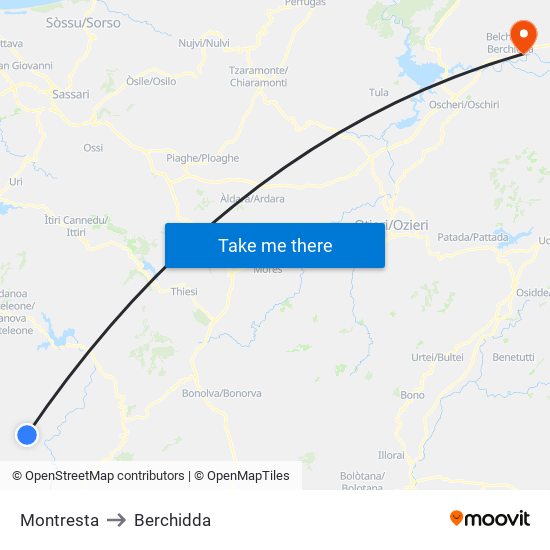 Montresta to Berchidda map