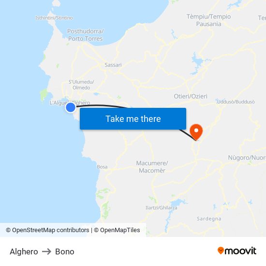 Alghero to Bono map
