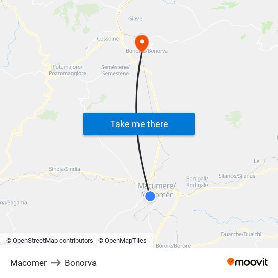 Macomer to Bonorva map