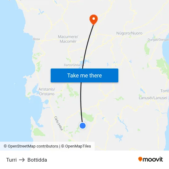 Turri to Bottidda map
