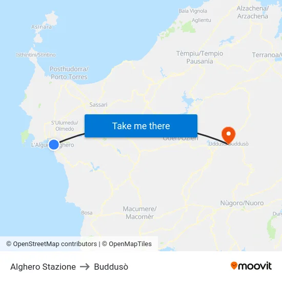 Alghero Stazione to Buddusò map