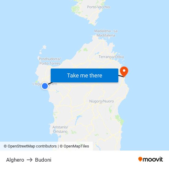Alghero to Budoni map