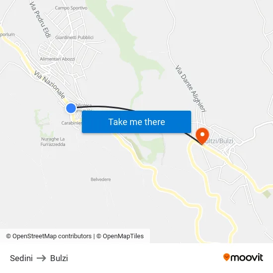 Sedini to Bulzi map
