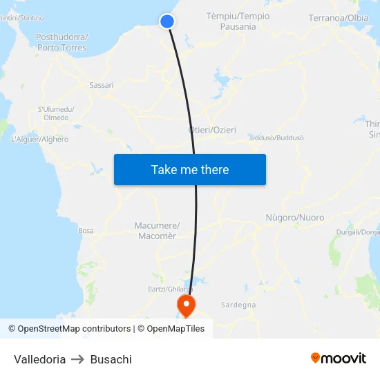 Valledoria to Busachi map