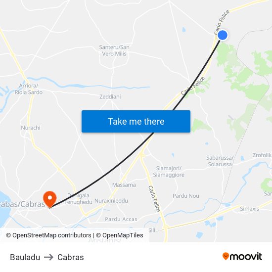 Bauladu to Cabras map
