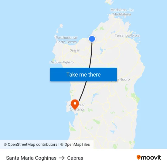 Santa Maria Coghinas to Cabras map