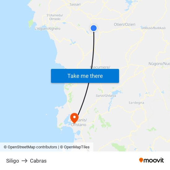 Siligo to Cabras map