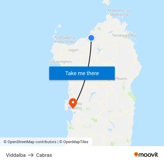 Viddalba to Cabras map