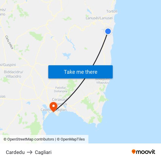 Cardedu to Cagliari map