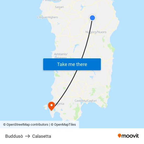 Buddusò to Calasetta map
