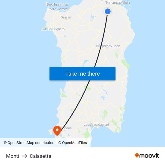 Monti to Calasetta map