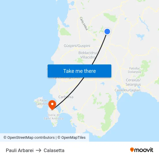 Pauli Arbarei to Calasetta map