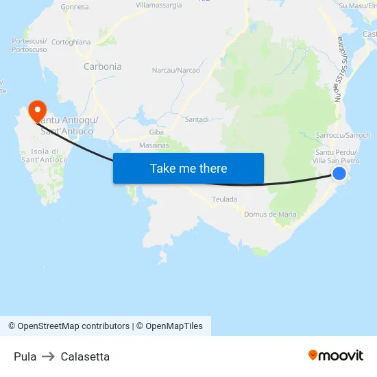 Pula to Calasetta map