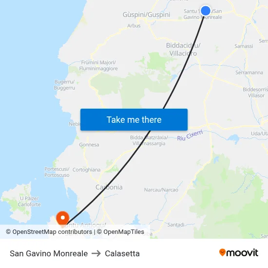 San Gavino Monreale to Calasetta map