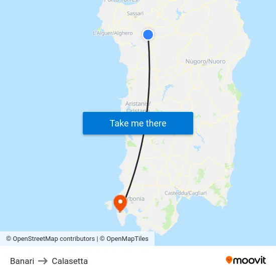 Banari to Calasetta map
