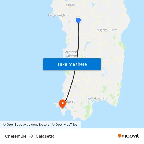 Cheremule to Calasetta map