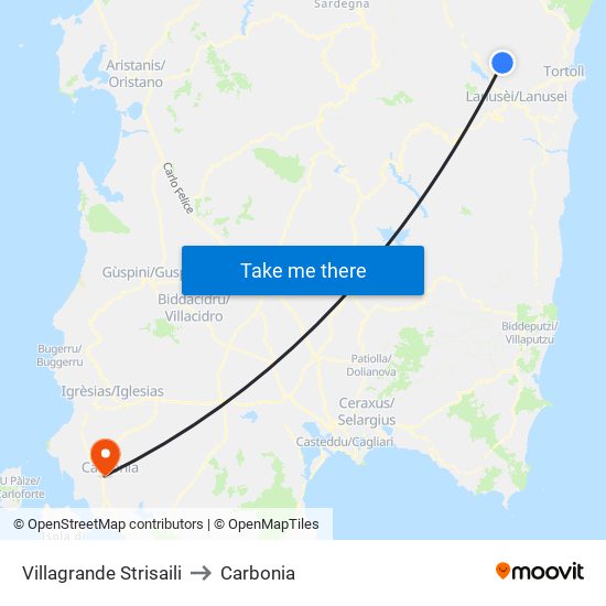 Villagrande Strisaili to Carbonia map