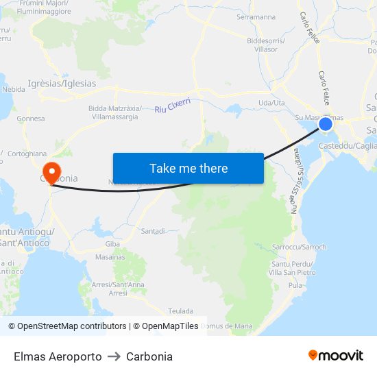 Elmas Aeroporto to Carbonia map