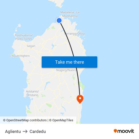 Aglientu to Cardedu map