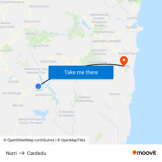Nurri to Cardedu map