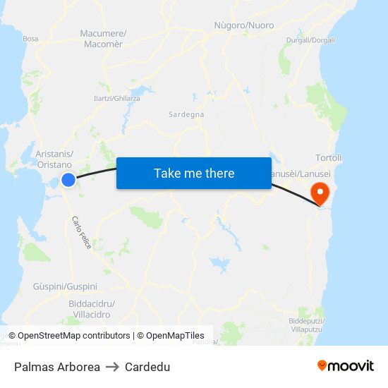 Palmas Arborea to Cardedu map