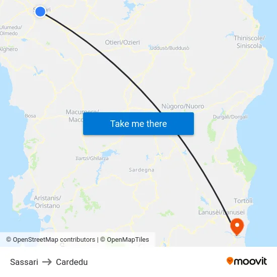 Sassari to Cardedu map