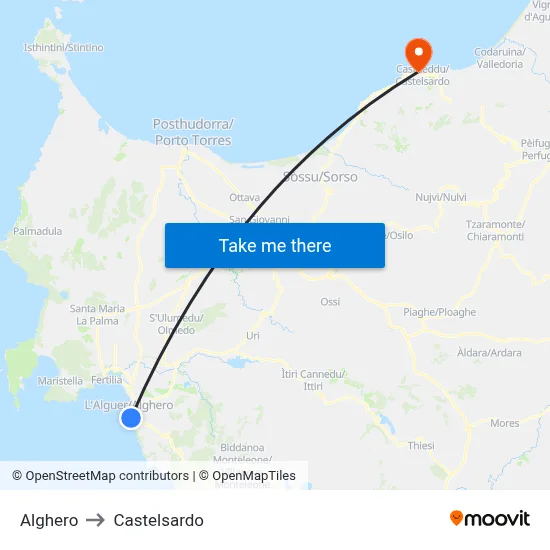 Alghero to Castelsardo map