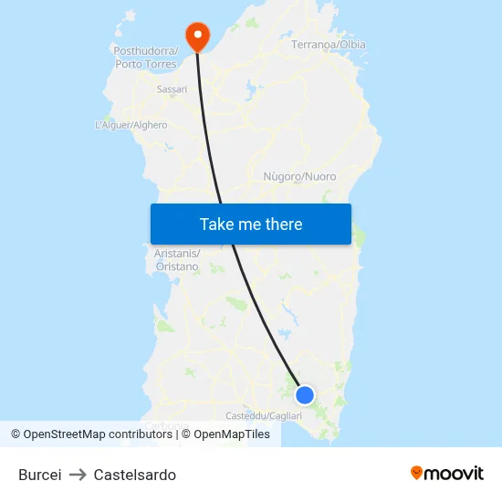 Burcei to Castelsardo map