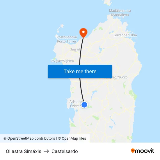 Ollastra Simaxis to Castelsardo map