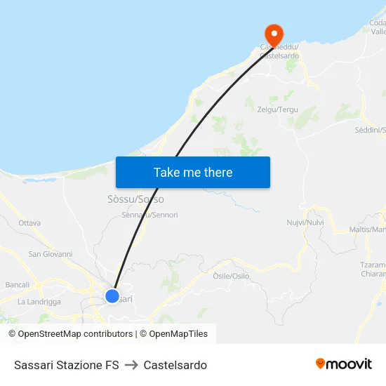 Sassari Stazione FS to Castelsardo map
