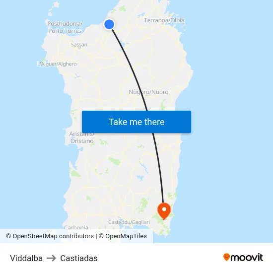 Viddalba to Castiadas map