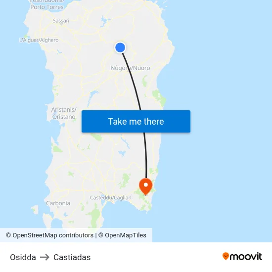 Osidda to Castiadas map