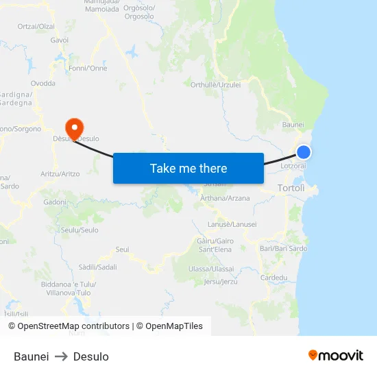 Baunei to Desulo map