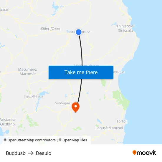 Buddusò to Desulo map