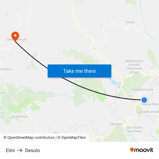 Elini to Desulo map