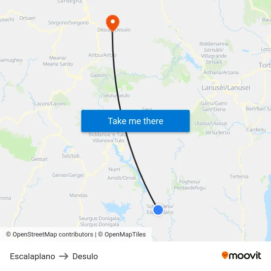 Escalaplano to Desulo map