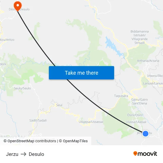Jerzu to Desulo map