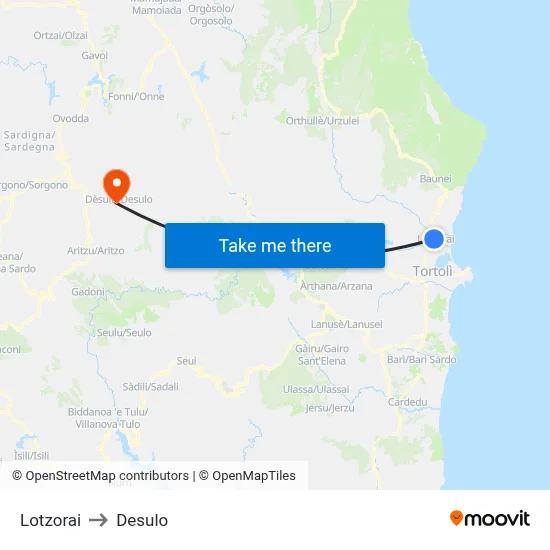 Lotzorai to Desulo map