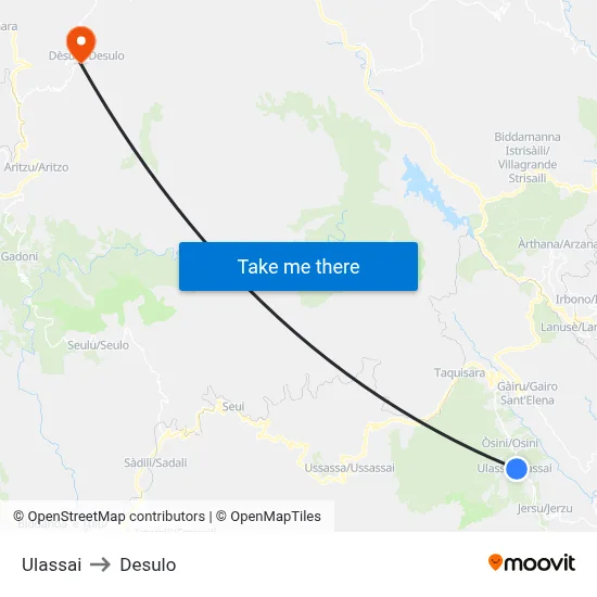 Ulassai to Desulo map