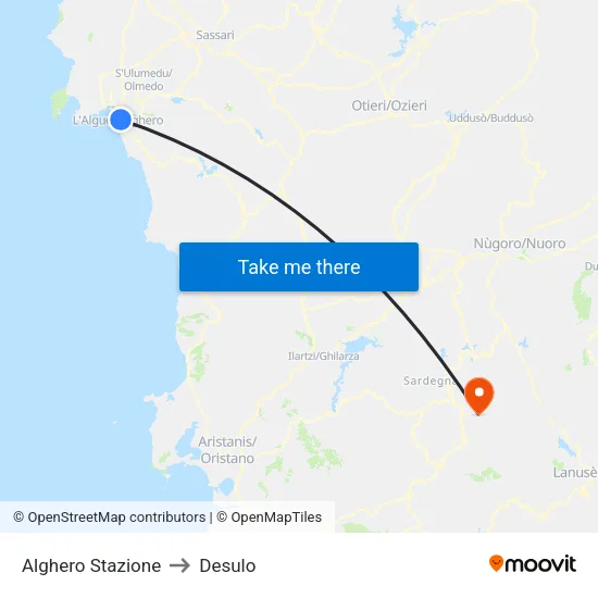 Alghero Stazione to Desulo map