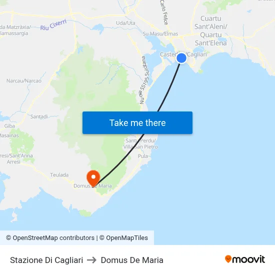 Cagliari Station to Domus De Maria map