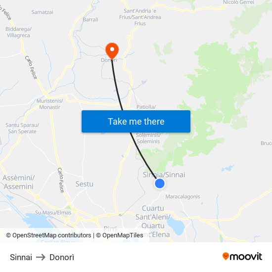 Sinnai to Donorì map