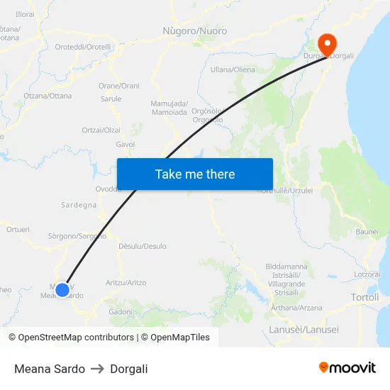 Meana Sardo to Dorgali map