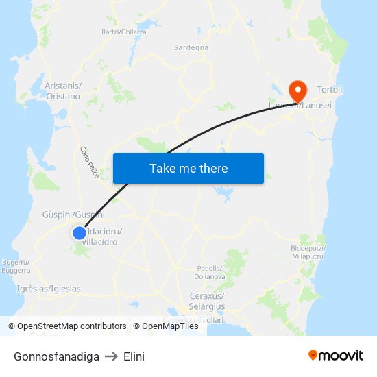 Gonnosfanadiga to Elini map