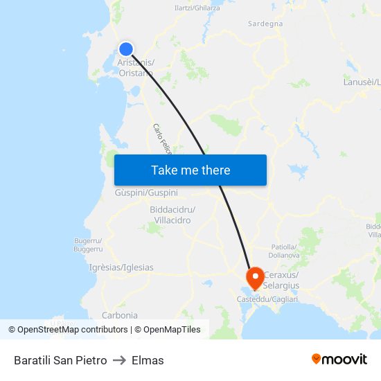 Baratili San Pietro to Elmas map