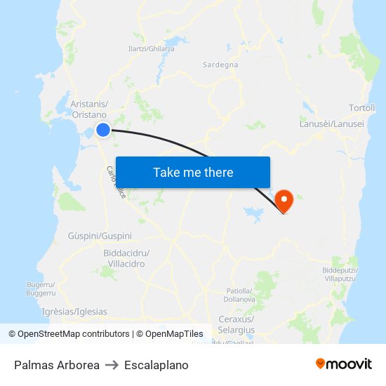 Palmas Arborea to Escalaplano map